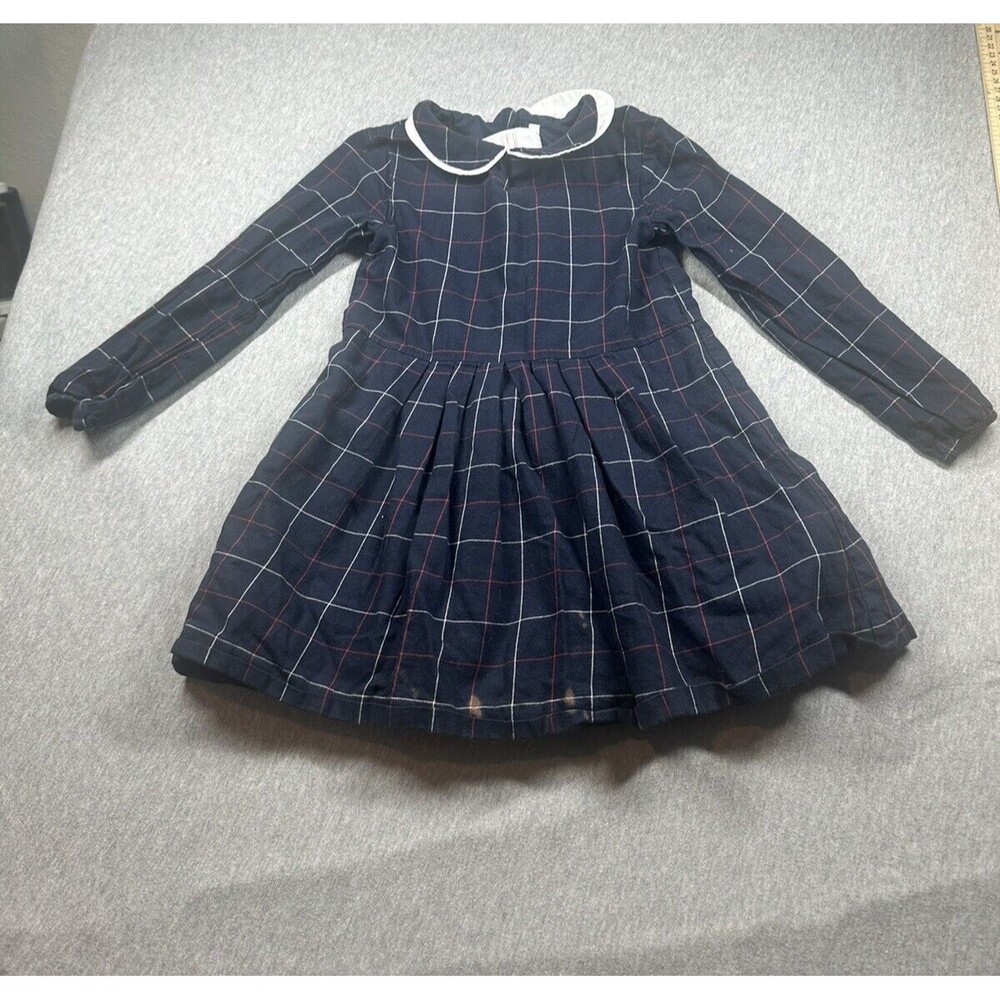 Jacadi Dress Infant Girls Size 5A Blue Plaid Long Sleeve‎